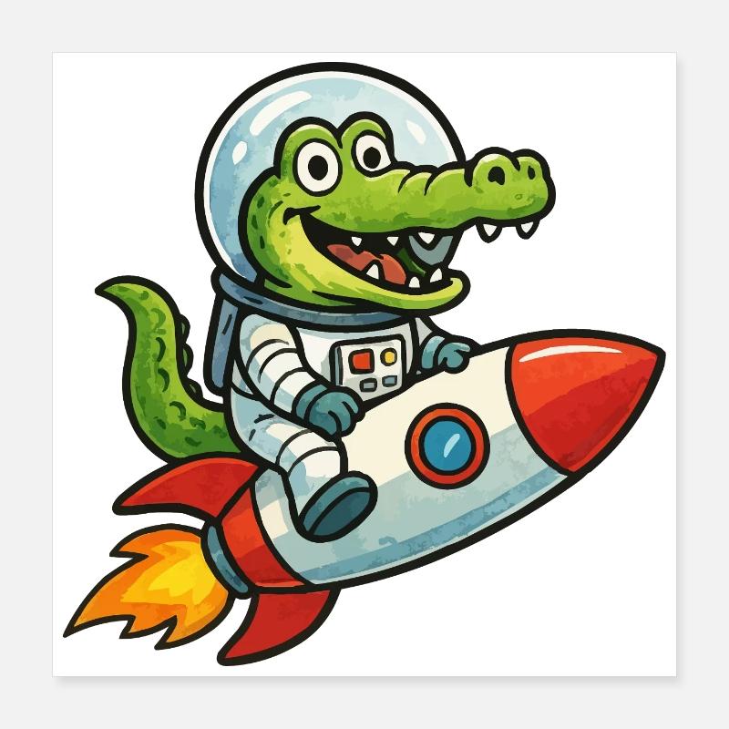 Petit crocodile dans les fusées spatiales Poster 40 x 40 cm