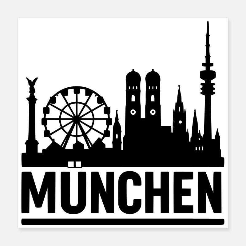 München Munich Silhouette Skyline Poster 40x40 cm