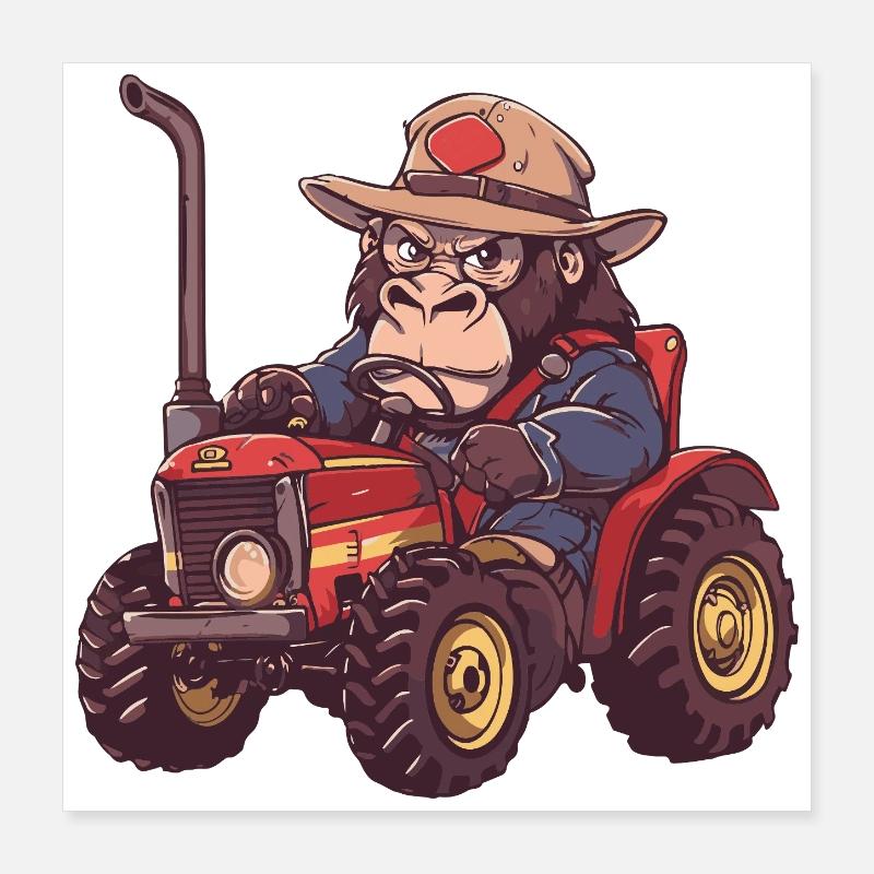 Gorilla Traktor Farmer Poster 40x40 cm