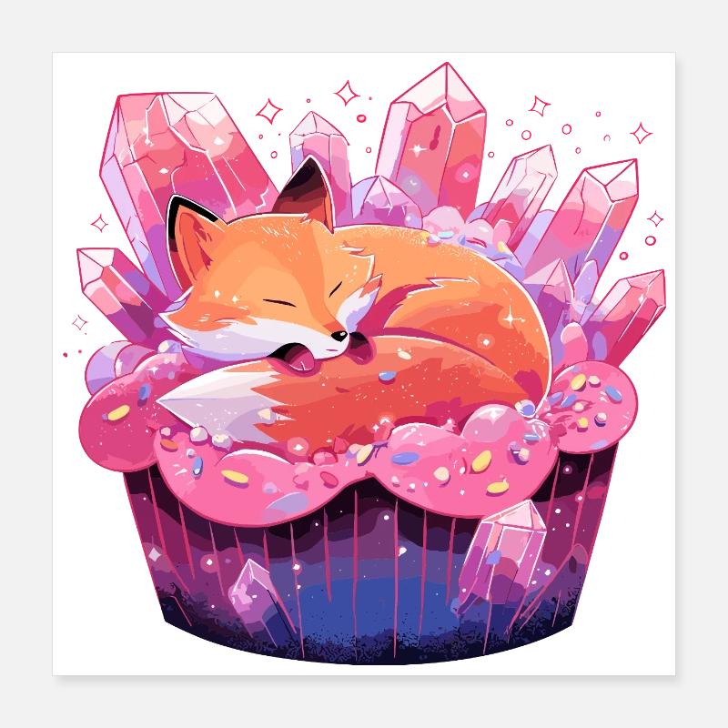 Renard endormi dans un gâteau de cristal Poster 40 x 40 cm