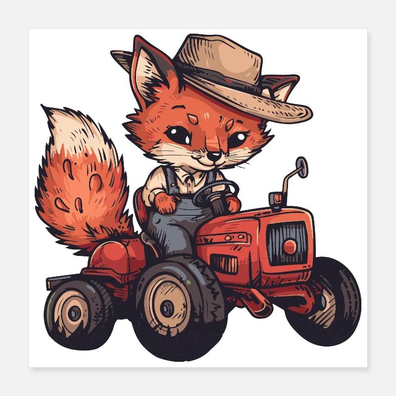 Fuchs Traktor Farmer Poster 40x40 cm