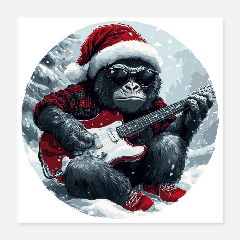 Gorilla Guitare de Noël Poster 40 x 40 cm