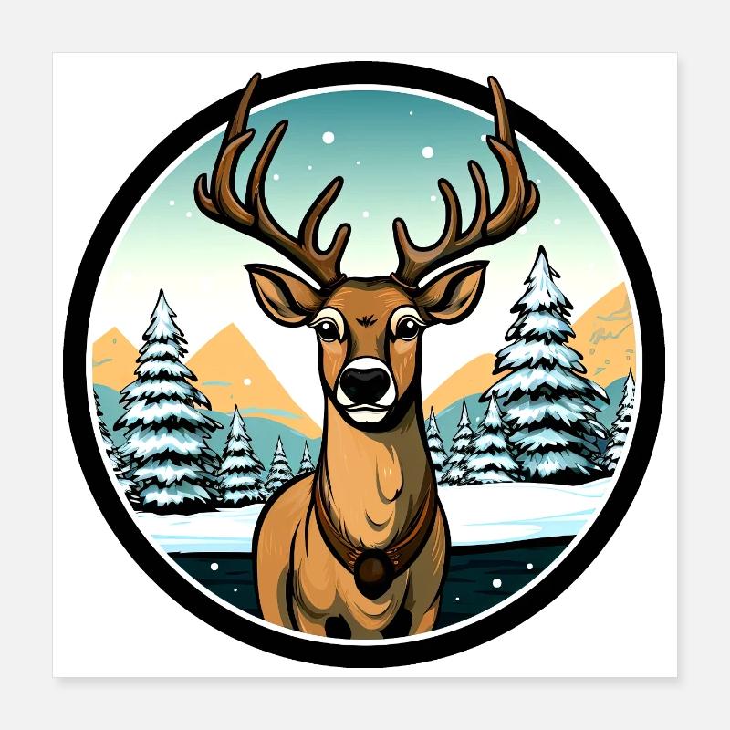 Style Hiver Cerf Poster 40 x 40 cm