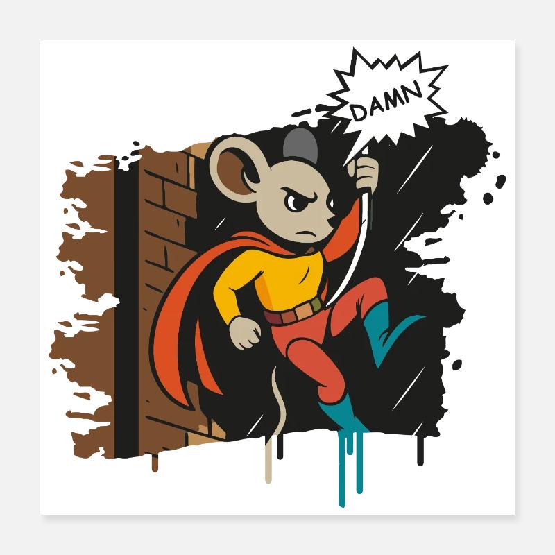 Superhelden Maus am Seil Comic Cartoon Poster 40x40 cm