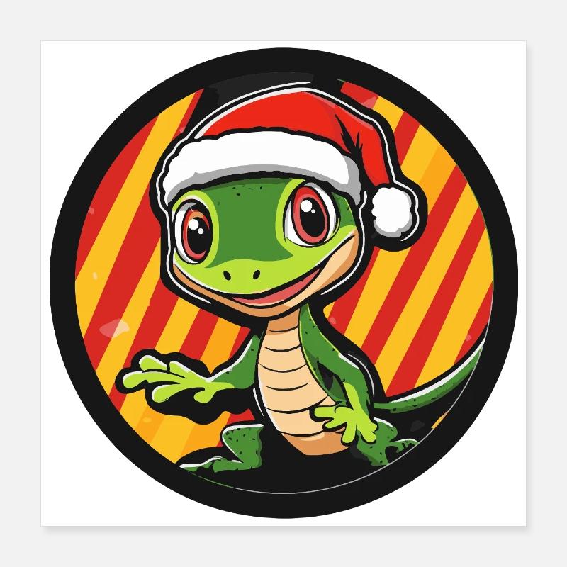 Dessin animé de Gecko de Noël Poster 40 x 40 cm