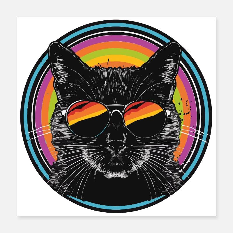 Rainbow-Katze mit Sonnenbrille Poster 40x40 cm