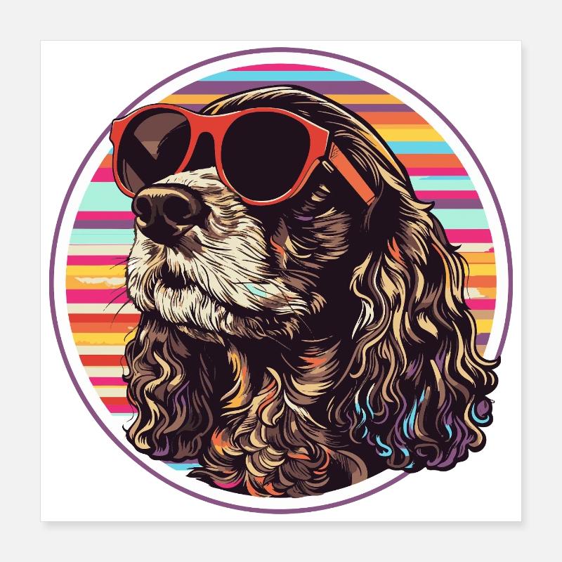 Sonnenbrillen-Hund im Retro-Ring Poster 40x40 cm