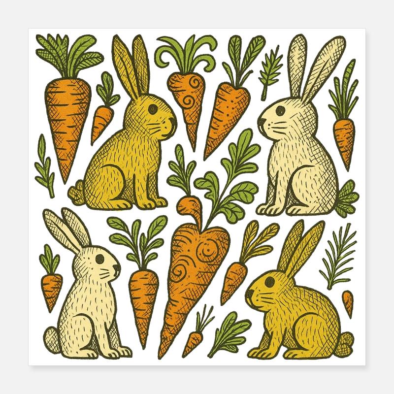 Karottengartenhasen-Illustration Poster 40x40 cm