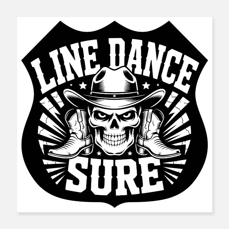 Line Dance Skull Boots Hat Poster 40x40 cm