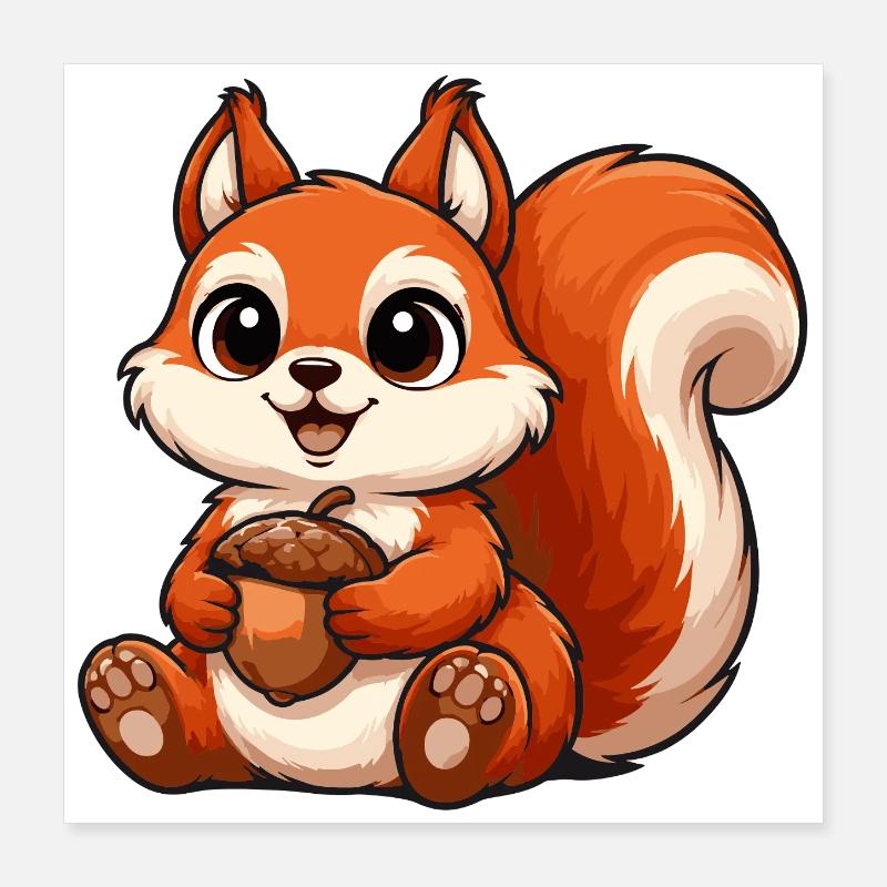 Cute squirrel motif with nut Poster 16" x 16" (40x40 cm)