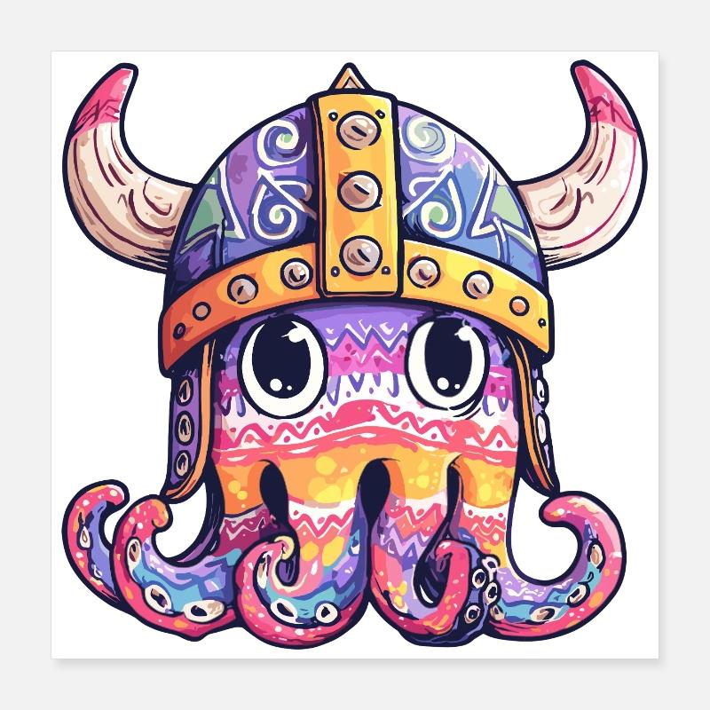 Viking Tentacle Helmet Colored Design Poster 16" x 16" (40x40 cm)