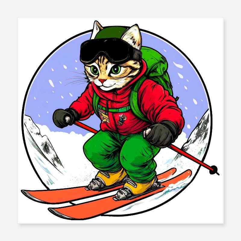 Skier Cat Freeride Poster 40 x 40 cm