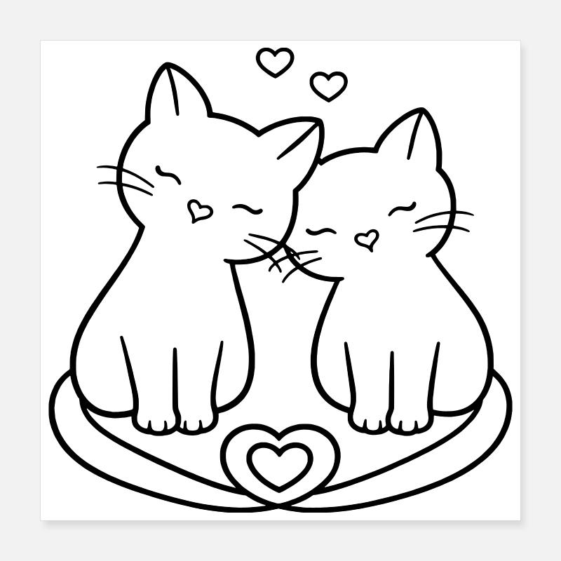 Amour de couple de chats mignons | Douce Romance Poster 40 x 40 cm