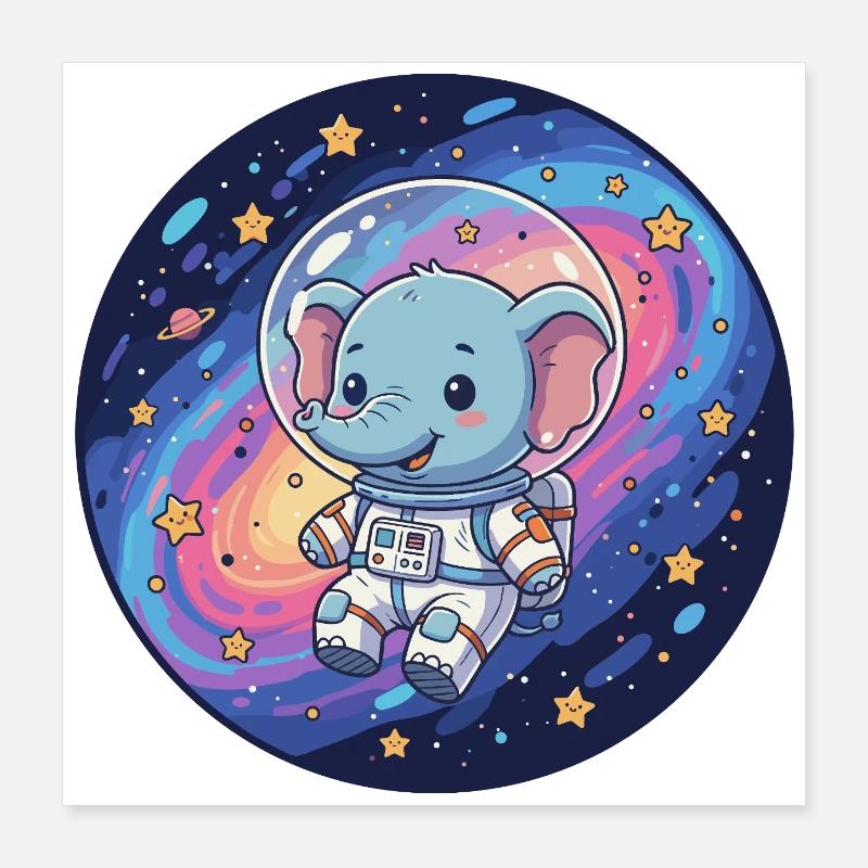 Éléphant spatial dans le casque d’astronaute Poster 40 x 40 cm