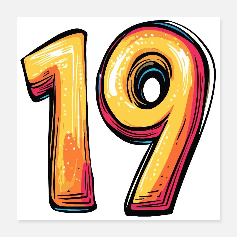 19 Nombre Coloré Poster 40 x 40 cm