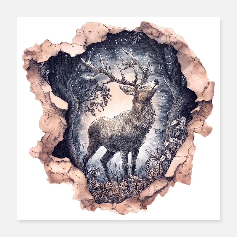 Hirsch Sternenhimmel Poster 40x40 cm