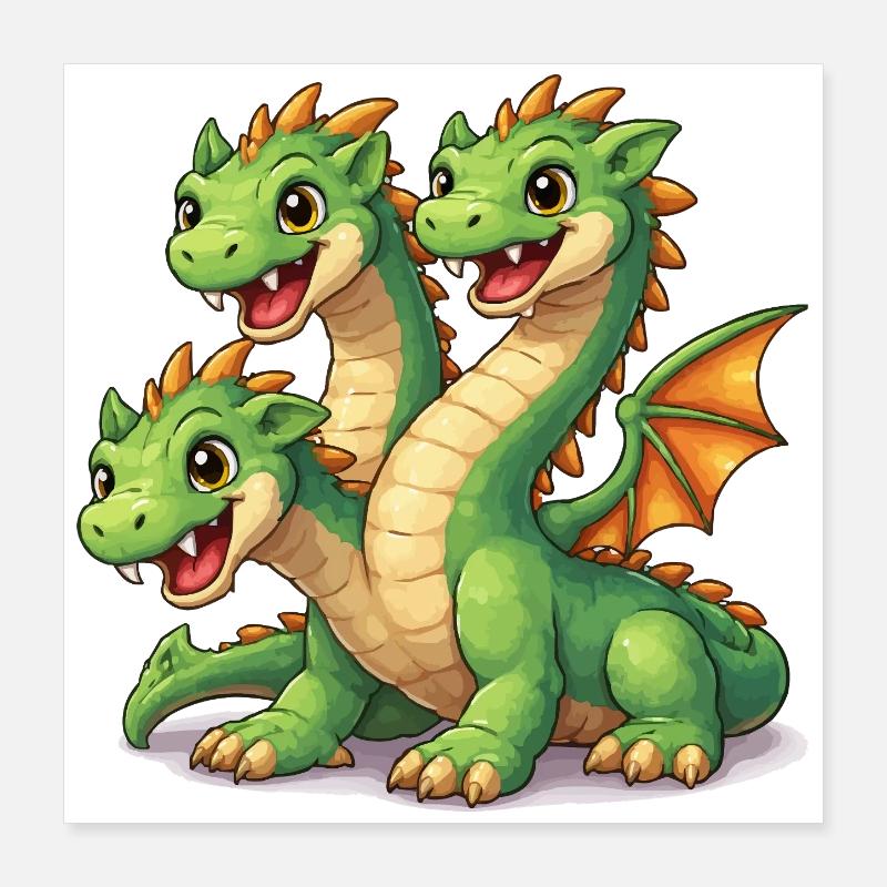 Dreiköpfiger Drache Poster 40x40 cm