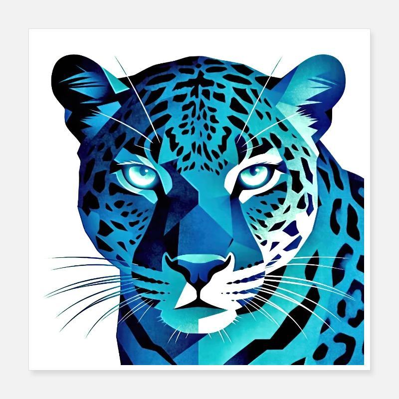 Léopard géométrique bleu fluorescent Poster 40 x 40 cm