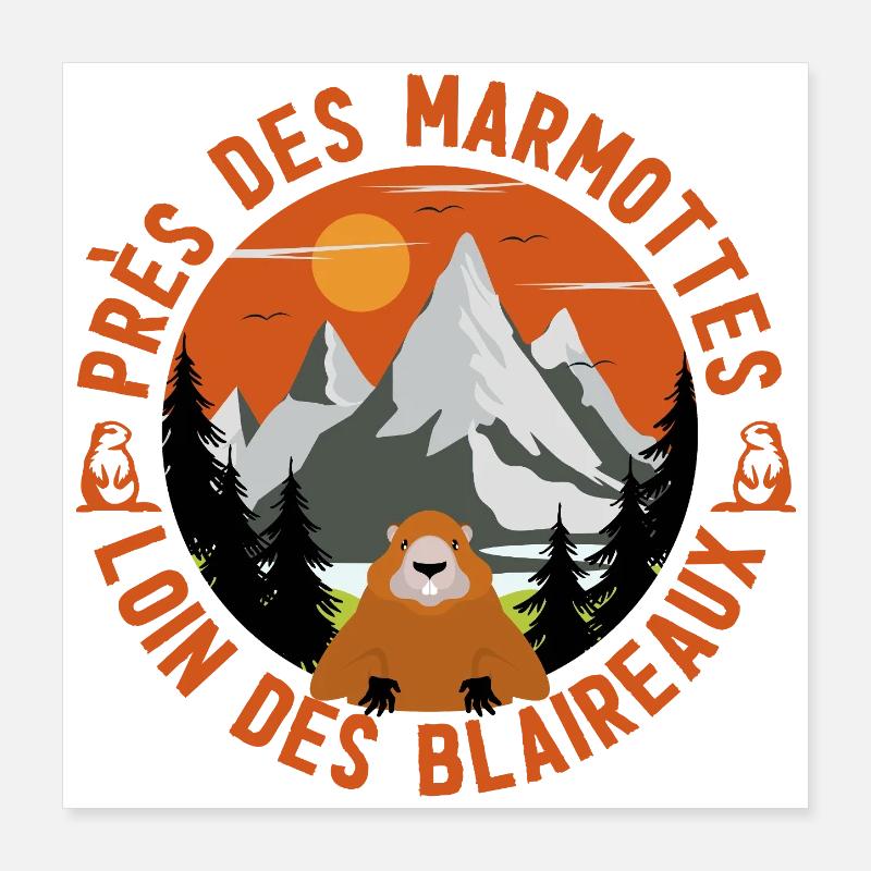Marmotte Montagne Circulaire Poster 40 x 40 cm