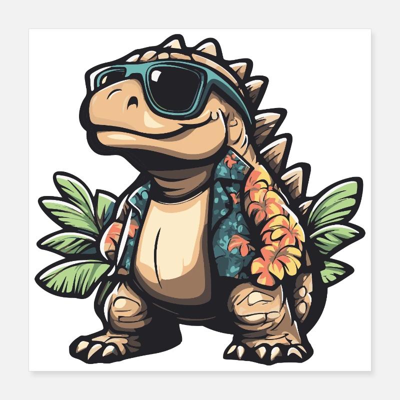 Dinosaur Stegosaurus Comic Vacation Poster 16" x 16" (40x40 cm)