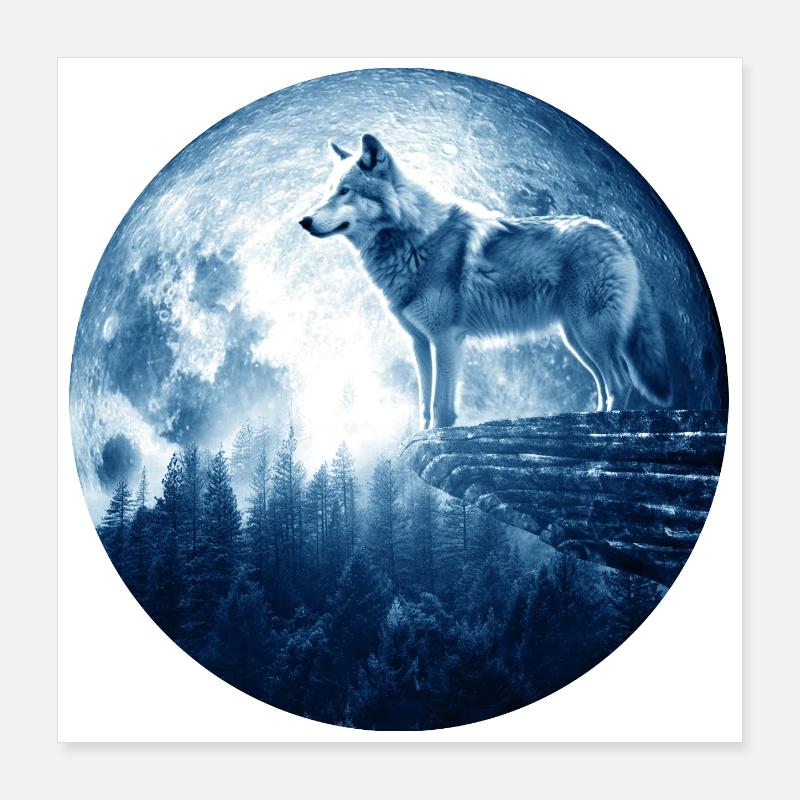 Wolf Howling Celestial EPIC Moon Forest Wolves Poster 40x40 cm