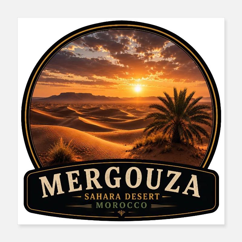 Désert du Sahara Maroc Coucher de soleil Mergouza Poster 40 x 40 cm