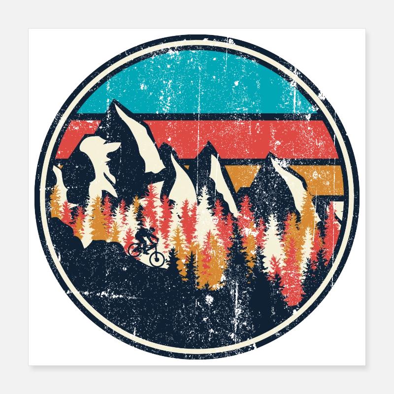 Retro Mountain Trail Circle Poster 16" x 16" (40x40 cm)