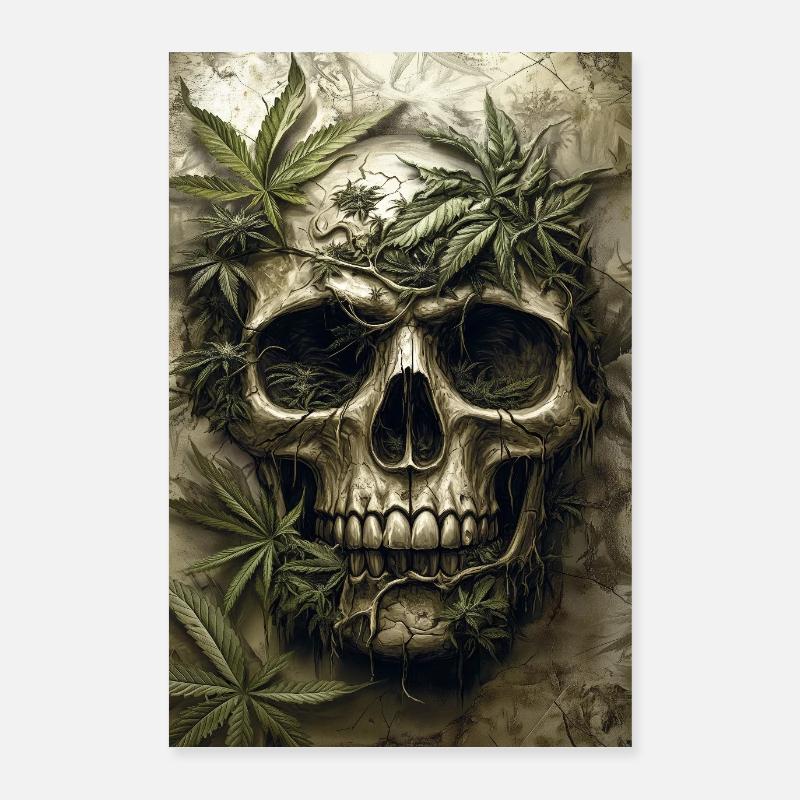 Skull with hemp leaves Poster 24" x 35" (60x90 cm)