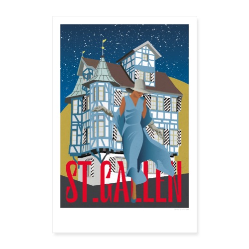 Blaues Haus | St.Gallen | Vintage Poster - Poster 60x90 cm