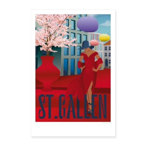 Roter Platz St.Gallen, Schweiz, Vintage Poster - Poster 60x90 cm