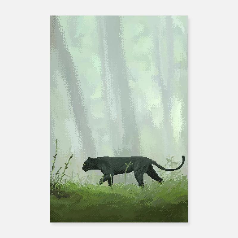 Panthère de la jungle rétro en pixel art Poster 60 x 90 cm
