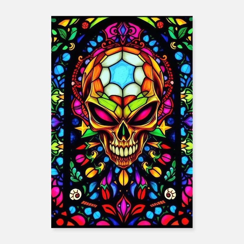 Vitrail Crâne Poster 60 x 90 cm