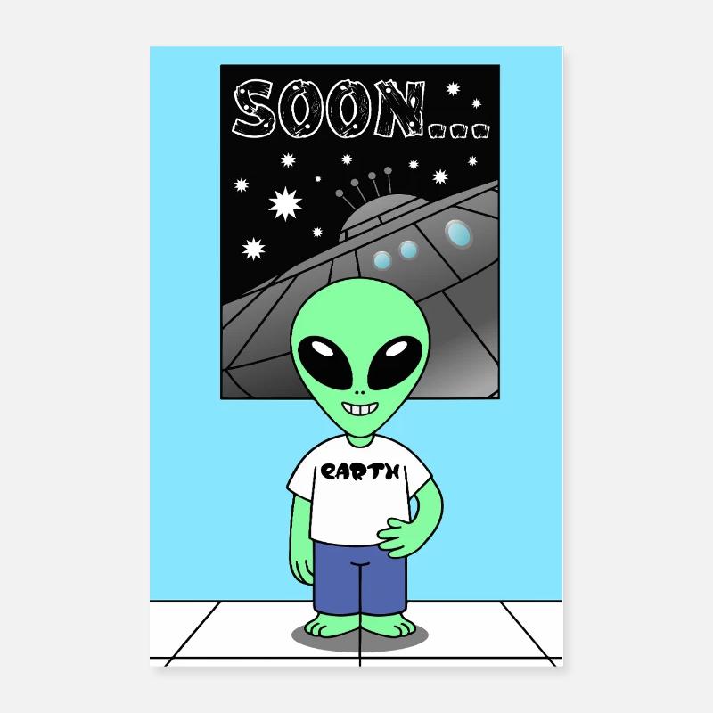 Außerirdischer vor Raumschiff Earth Poster 60x90 cm