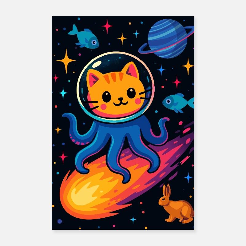 Aventure Cosmic Cat Octopus Poster 60 x 90 cm