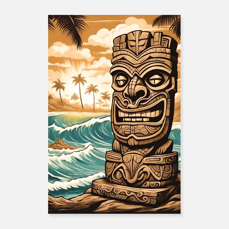 Tiki Statue am Strand Poster 60x90 cm