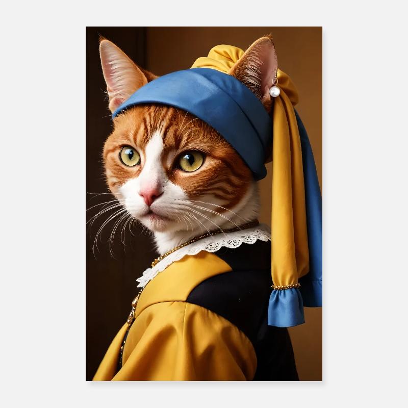 Le chat à la perle boucle d’oreille Poster 60 x 90 cm