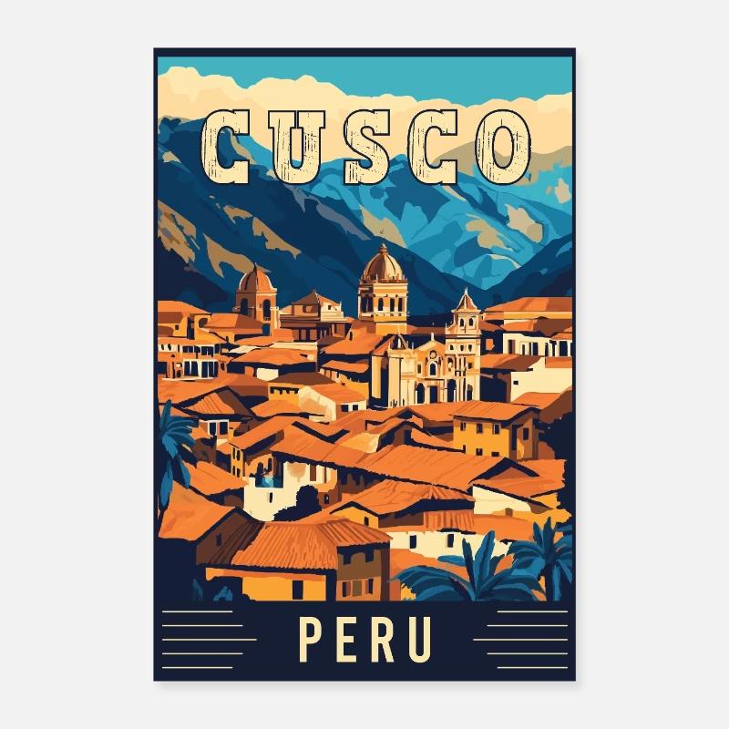 Experience Vibrant Cusco in Peru - Travel Art Poster 24" x 35" (60x90 cm)