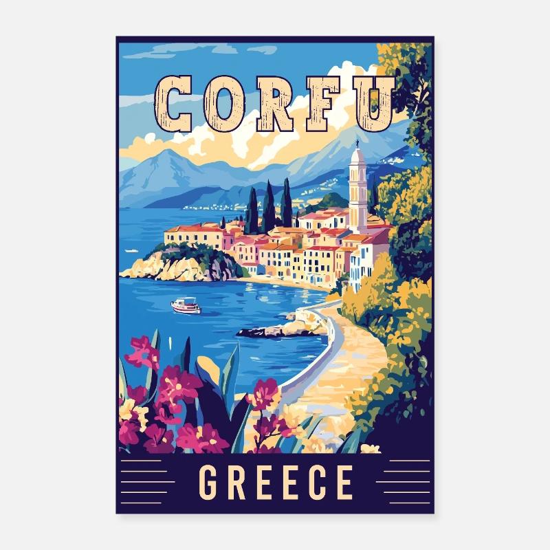 Découvrez le charme insulaire de Corfou en Grèce Poster 60 x 90 cm