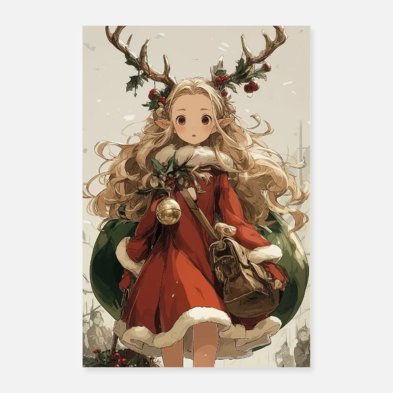 Elfe Cerf Noël Poster 60 x 90 cm