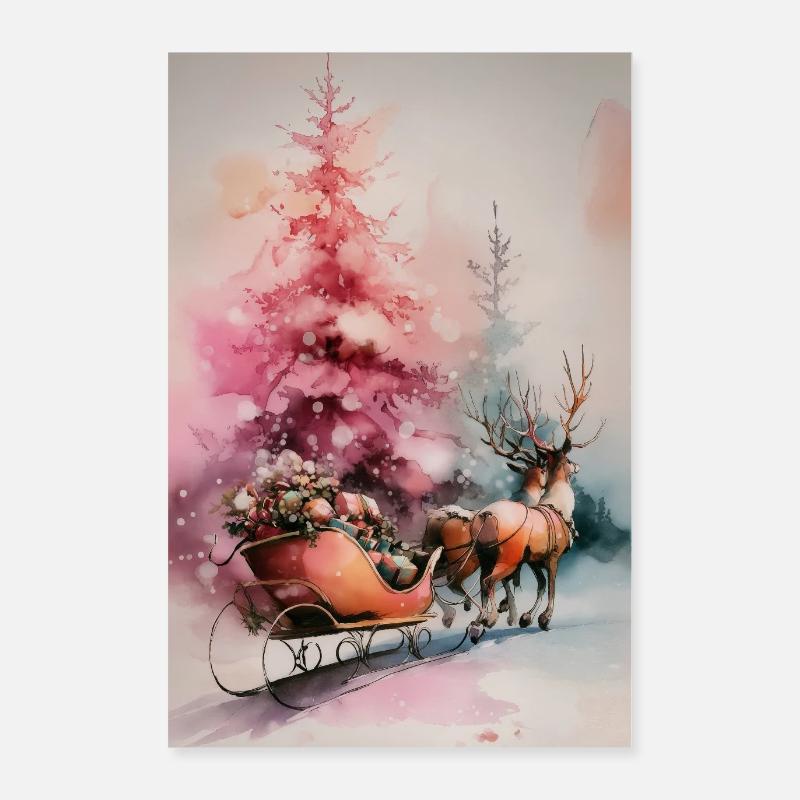 Pastel Christmas Sleigh Poster 24" x 35" (60x90 cm)