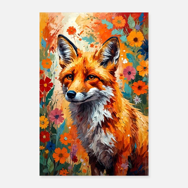 Fox flowers abstract fox lover gift Poster 24" x 35" (60x90 cm)