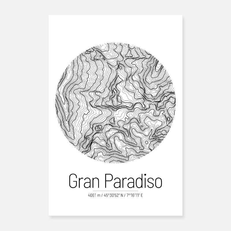 Gran Paradiso | Map topography (minimal) - Poster 24" x 35" (60x90 cm) - white