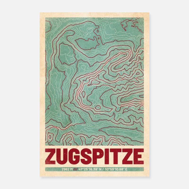 Zugspitze | Map topography (retro) Poster 24" x 35" (60x90 cm)