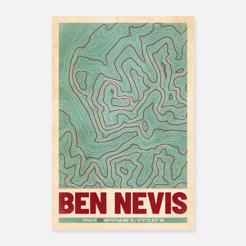 Ben Nevis | Map topography (retro) Poster 24" x 35" (60x90 cm)