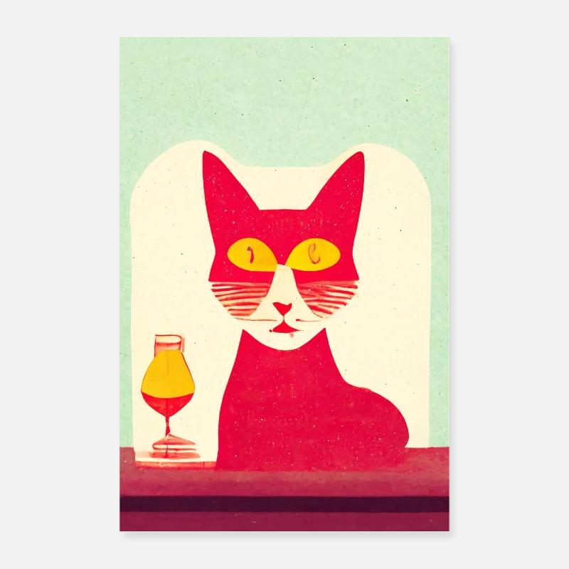 Red Bartender Cat Retro Poster 24" x 35" (60x90 cm)