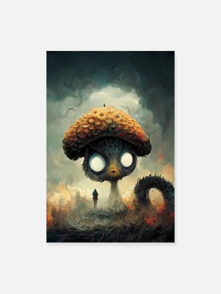Pilz Monster - Poster 60x90 cm - Weiß