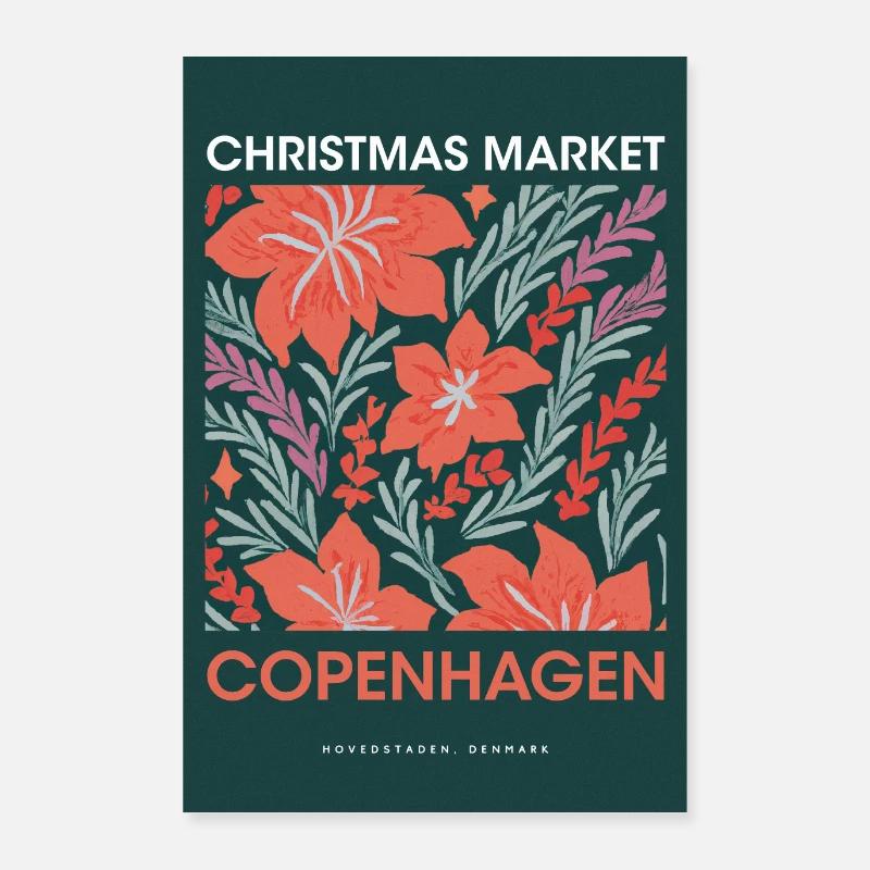 Marché de Noël Copenhague Affiche Danemark 1960 Poster 60 x 90 cm