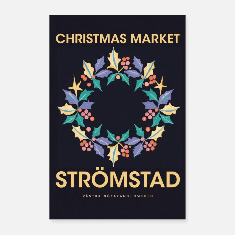 Marché de Noël Stromstad Affiche Suède 1960 Poster 60 x 90 cm