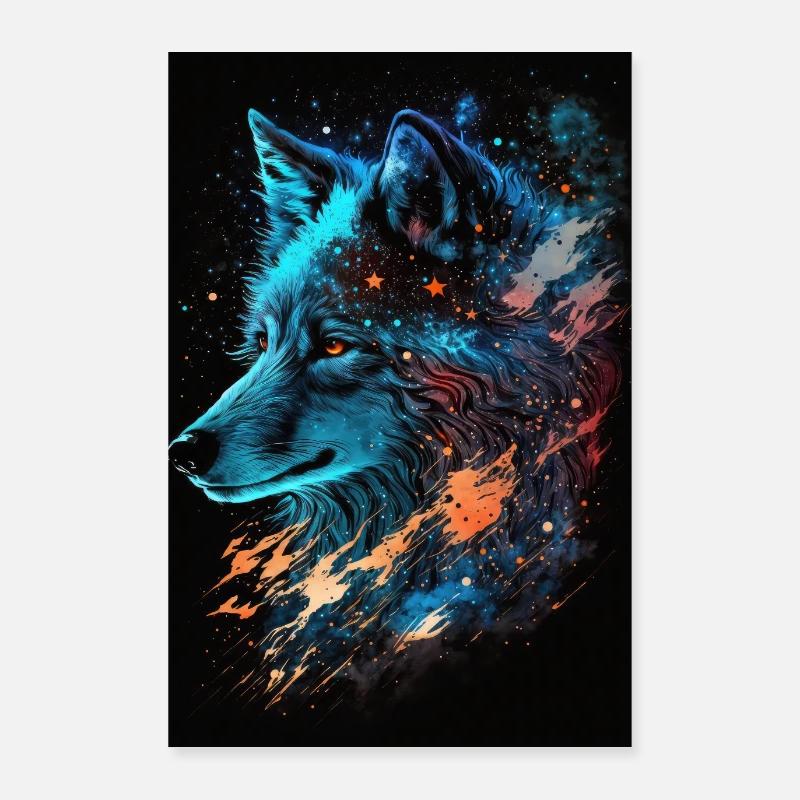 Wolf Galaxy Stars Space Space Cool Mystical Poster 24" x 35" (60x90 cm)