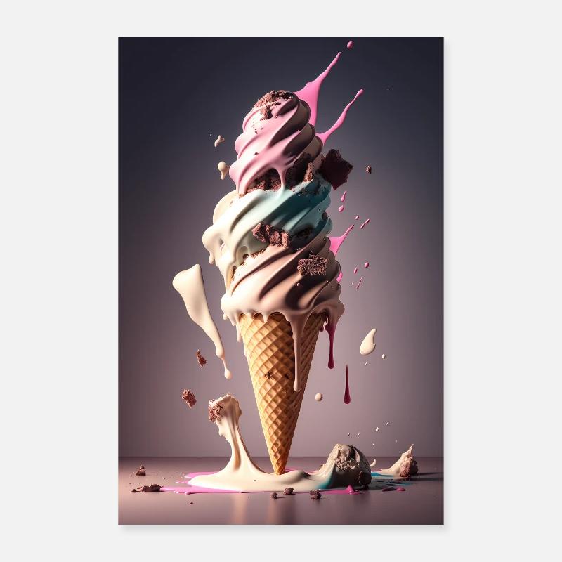 Cornet de crème glacée mangeant des bonbons sucrés restauration rapide Poster 60 x 90 cm